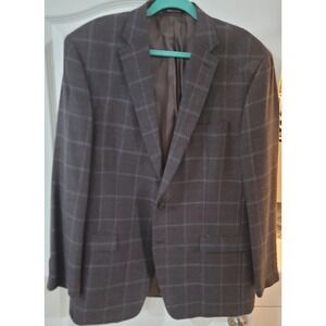 Lauren Ralph Lauren Mens Brown Windowpane 2 Button Cashmere Sports Coat Size 48L